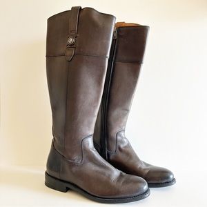 Frye Dark Brown Jayden Button Leather Round Toe Boots